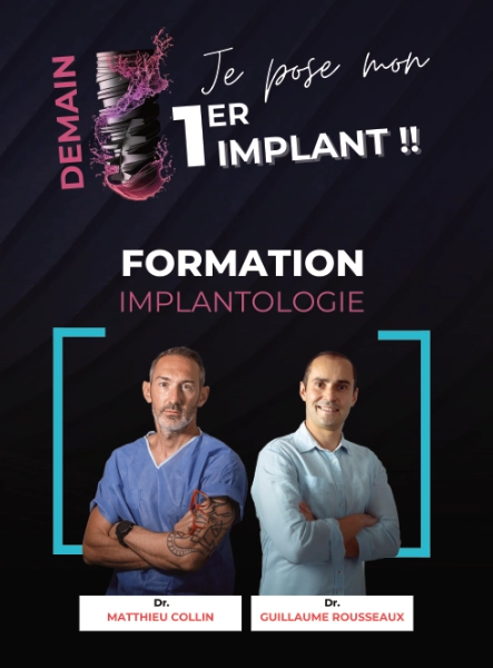 Le visuel en format story pour la formation "Demain je pose mon 1er implant" avec les Dr Matthieu Collin et Guillaume Rousseaux